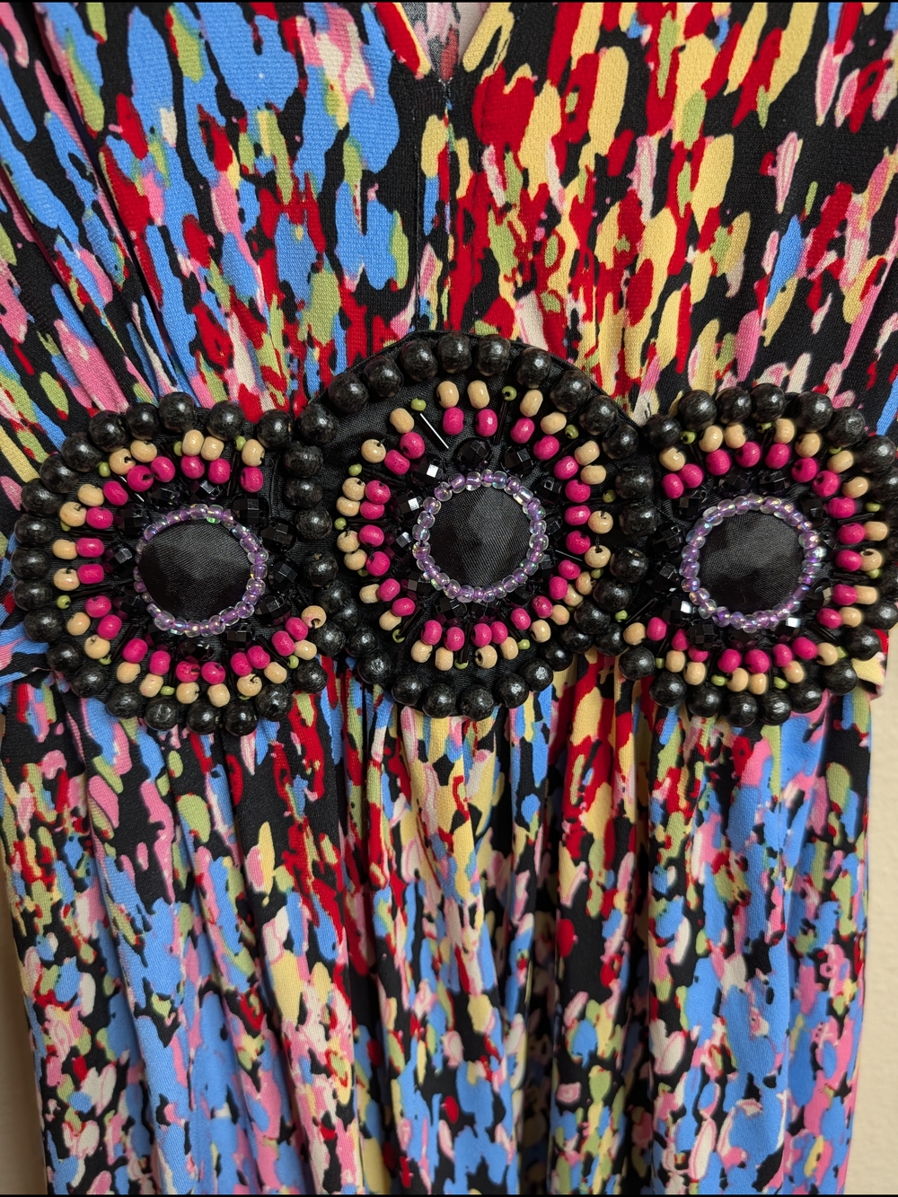 ECI New York Beaded Waist Mini Dress/Tunic Top XL Multicolor Abstract Print - Picture 2 of 7